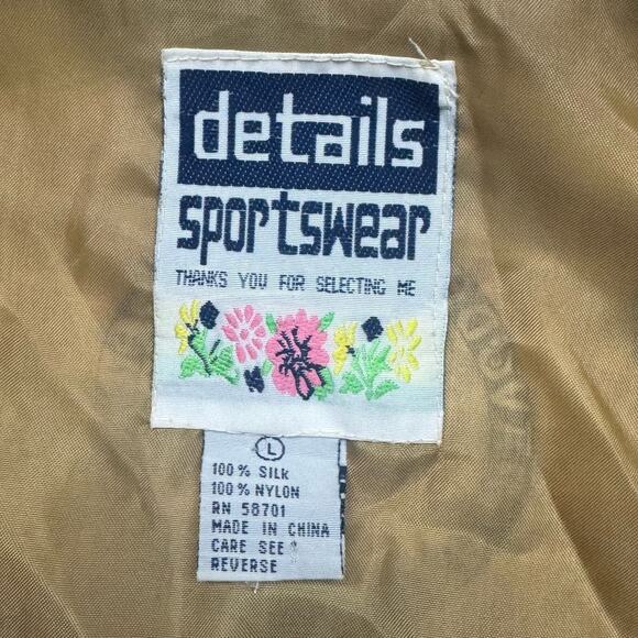 VTG Retro Details Sportswear Zip-up Lined Silk Bomber Jacket Women L Black Gold - Picture 12 of 12